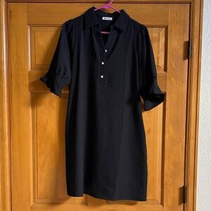 Black Shift Shirt Dress with Collared Neck